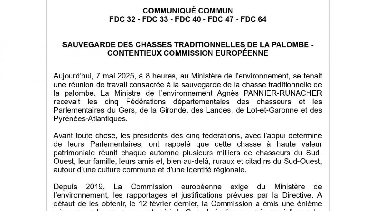 Communique sauvegarde des chasses traditionnelle de la palombe page 0001